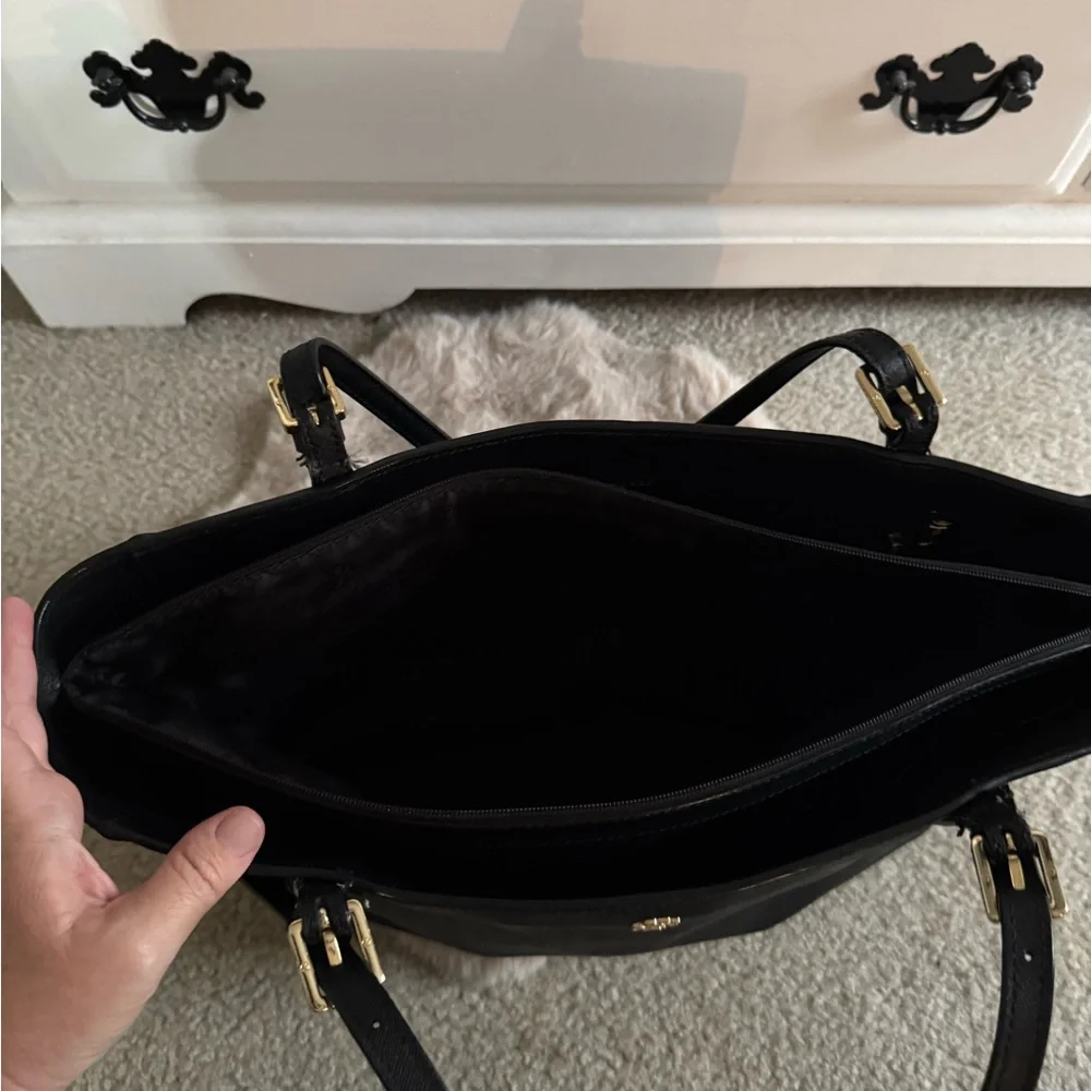 Tory Burch Black Leather Saffiano Tote with Gold Hardware